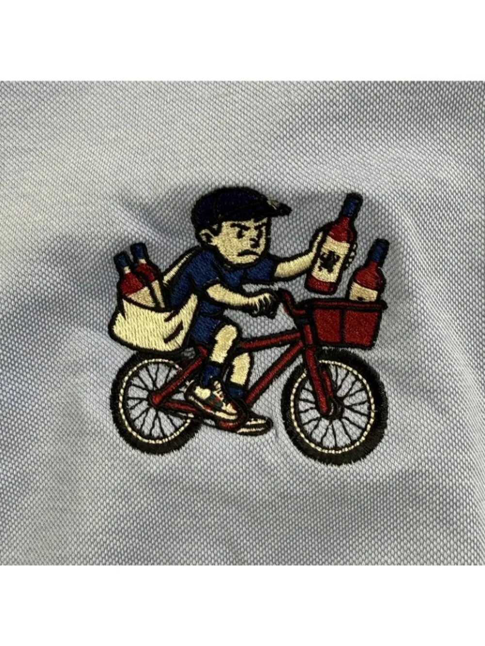 Greyson Polo Shirt Mens XL Blue Wine Delivery Bike Graphic Golf Logo Embroidered